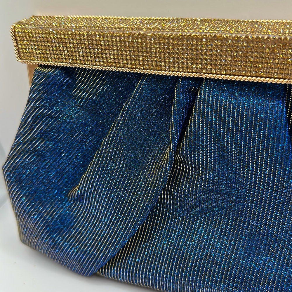 Blue sparkling evening clutch with crystals - Picture 13 of 14